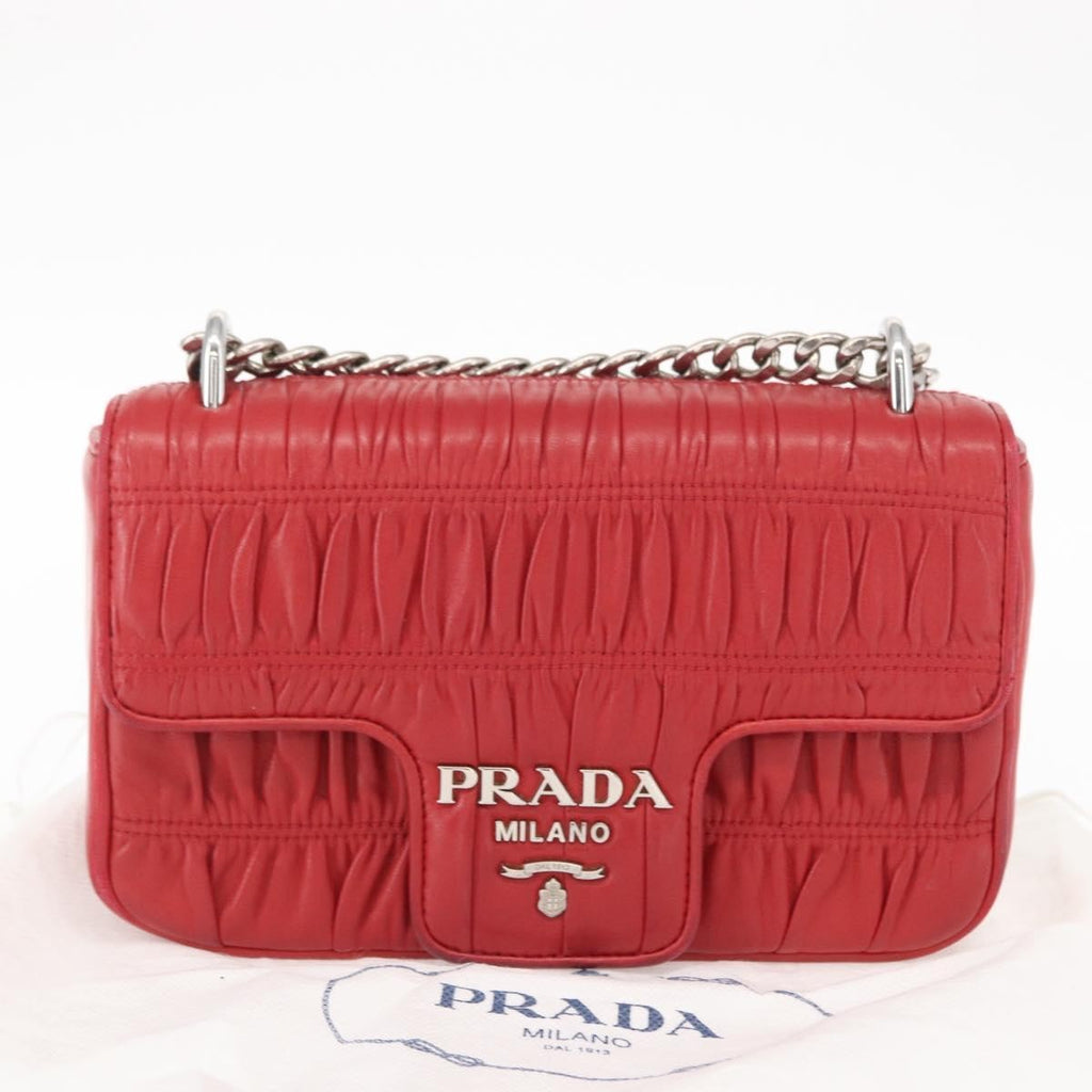 Prada Gaufre Chain Flap Shoulder Bag Nappa Leather Red Leather Shoulder Bag Bag