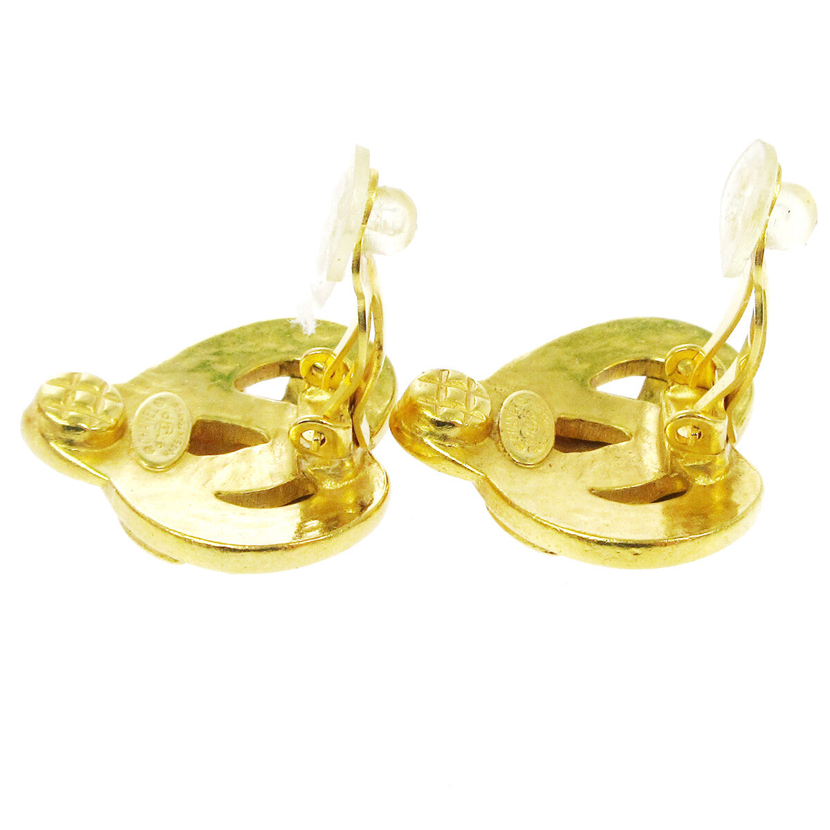 Chanel Vintage Cc Heart Cut Out Drop Clip-On Earrings Metal Gold Gold_Plated Earrings Jewelry