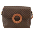 Celine Vintage Macadam Circle Logo Shoulder Bag Canvas And Leather Brown Canvas Shoulder Bag Bag