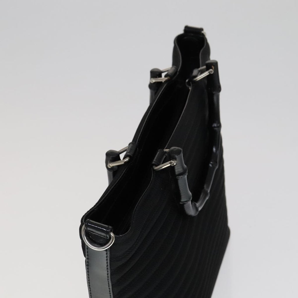 Gucci Vintage Bamboo Handle Bag Nylon Black Nylon Handbag (Pre-Owned)