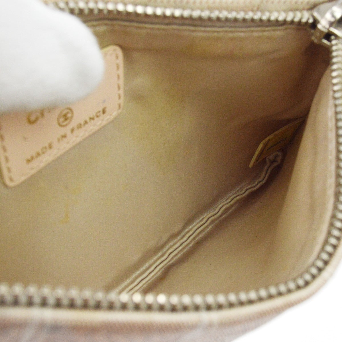 Chanel Travel Line Zip Pouch Nylon Beige Nylon Clutche & Pouche Bag