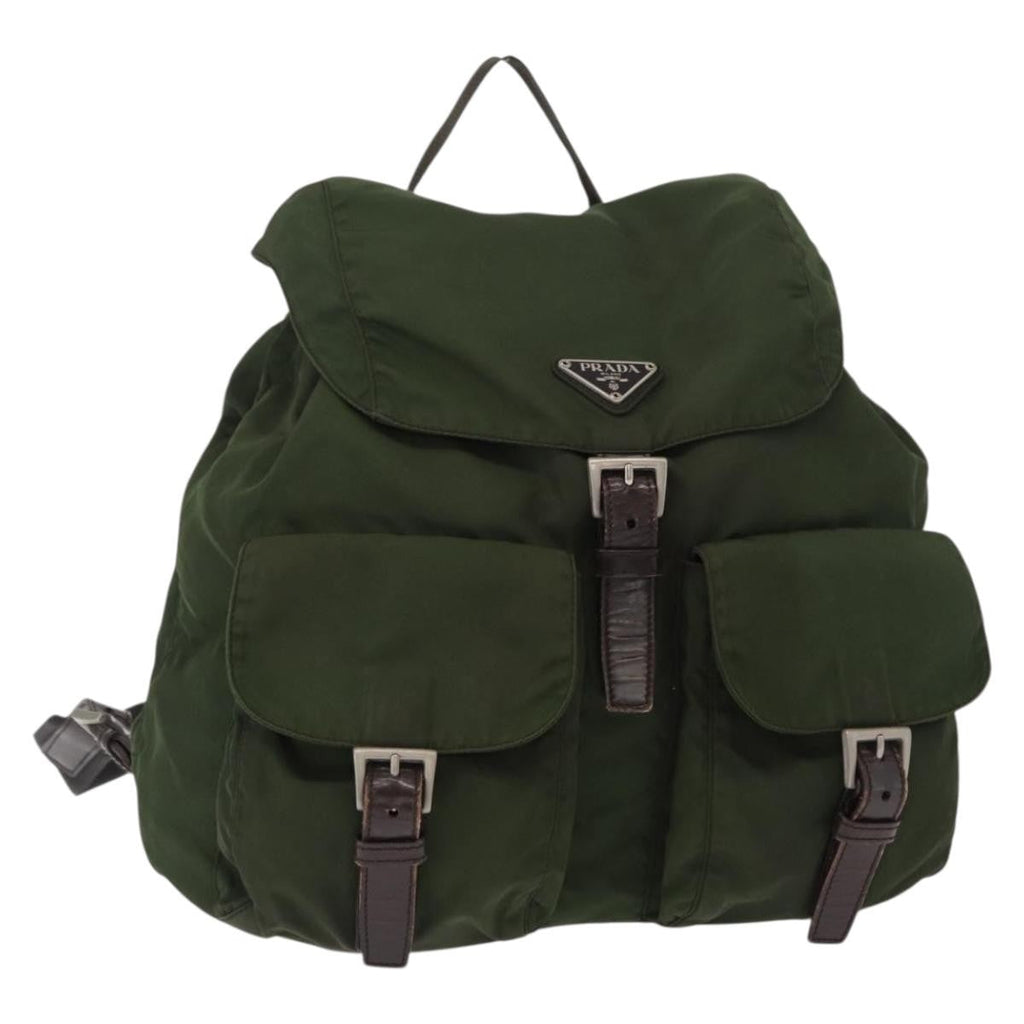 Prada Double Front Pocket Backpack Tessuto Khaki Nylon Backpack Bag
