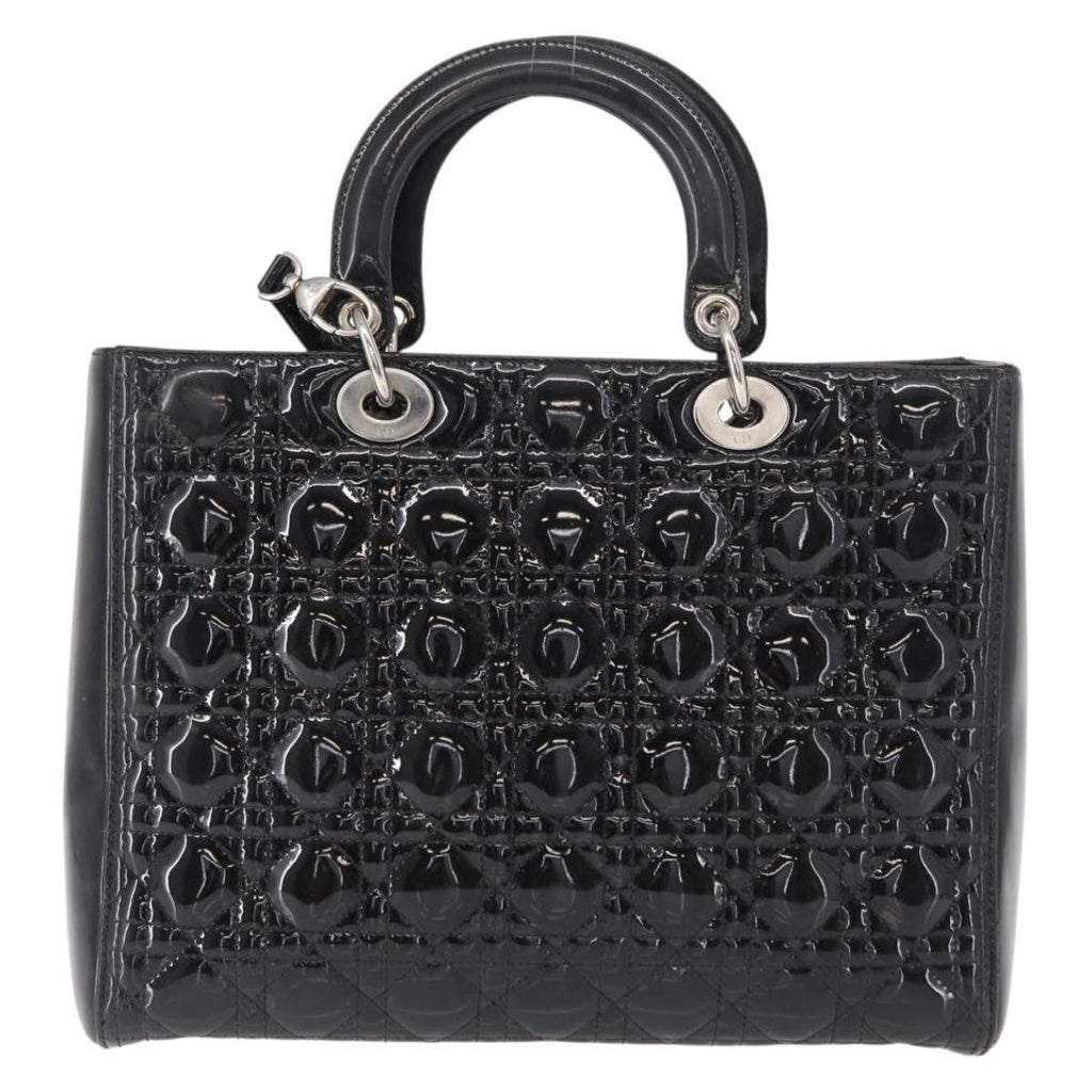 Christian Dior Lady Dior Bag Cannage Quilt Patent Black Patent_Leather Handbag (Pre-Owned)