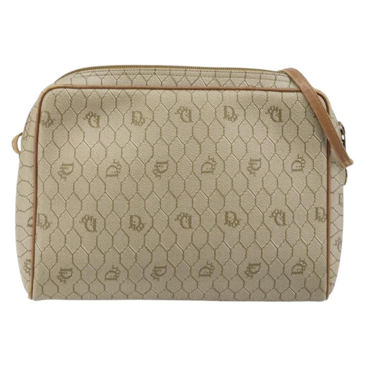 Christian Dior Vintage Honeycomb Shoulder Bag Canvas And Leather Beige Canvas Shoulder Bag Bag (Pre-Owned)