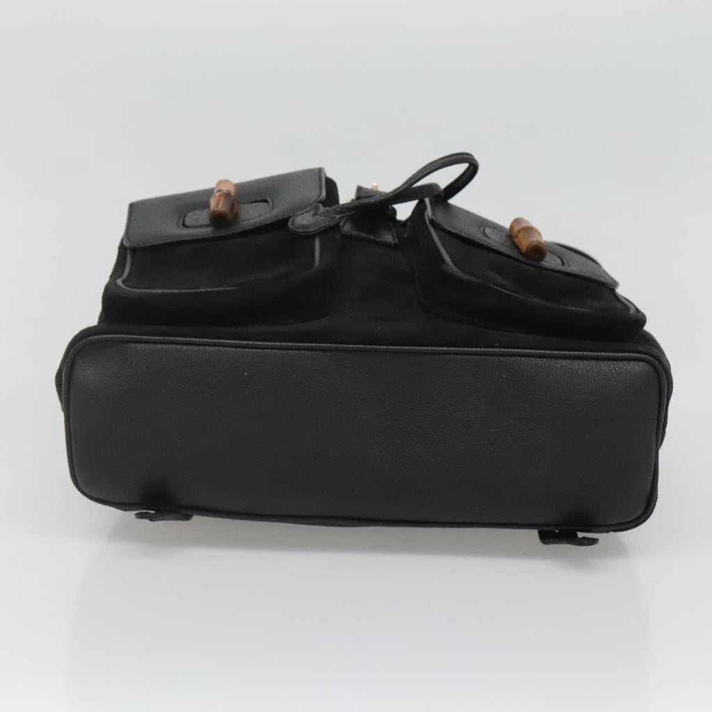 Gucci Vintage Bamboo Backpack Suede And Leather Black Suede Backpack Bag (Pre-Owned)