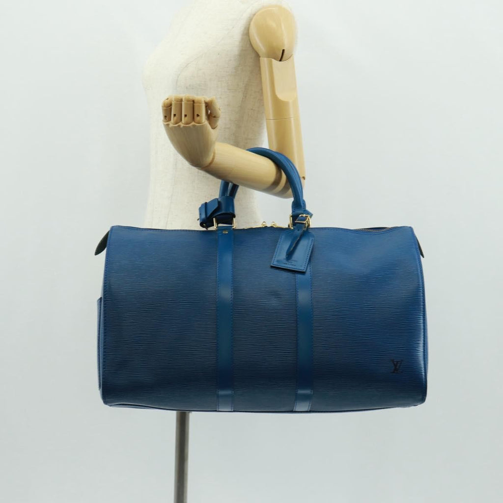 Louis Vuitton Keepall Bag Epi Leather Blue Leather Travel Bag