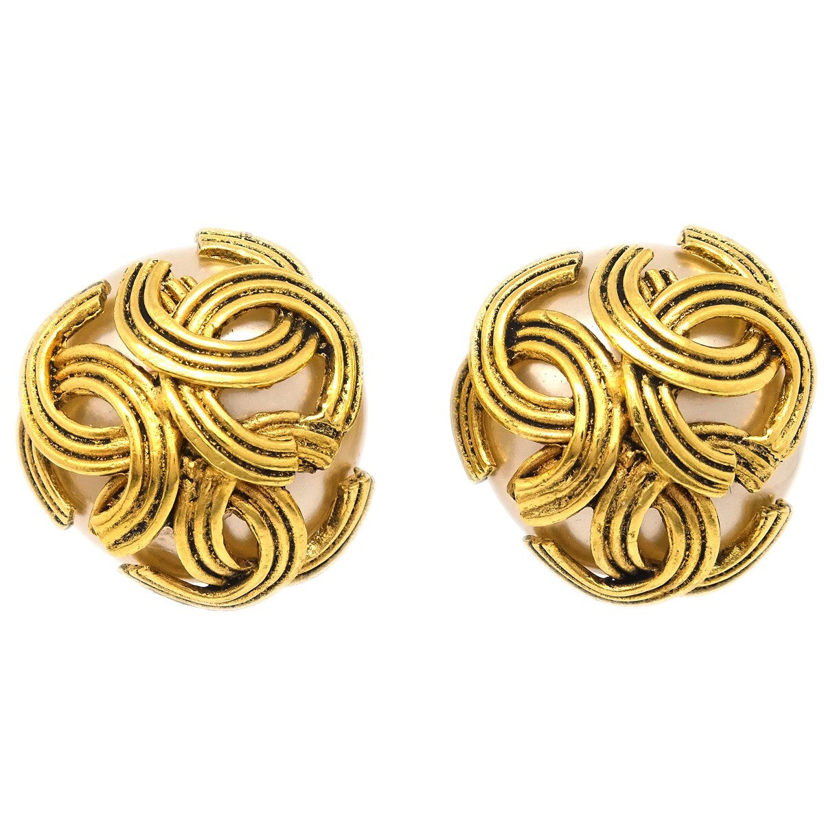 Chanel Vintage Triple Cc Earrings Metal Gold Gold_Plated Earrings Jewelry
