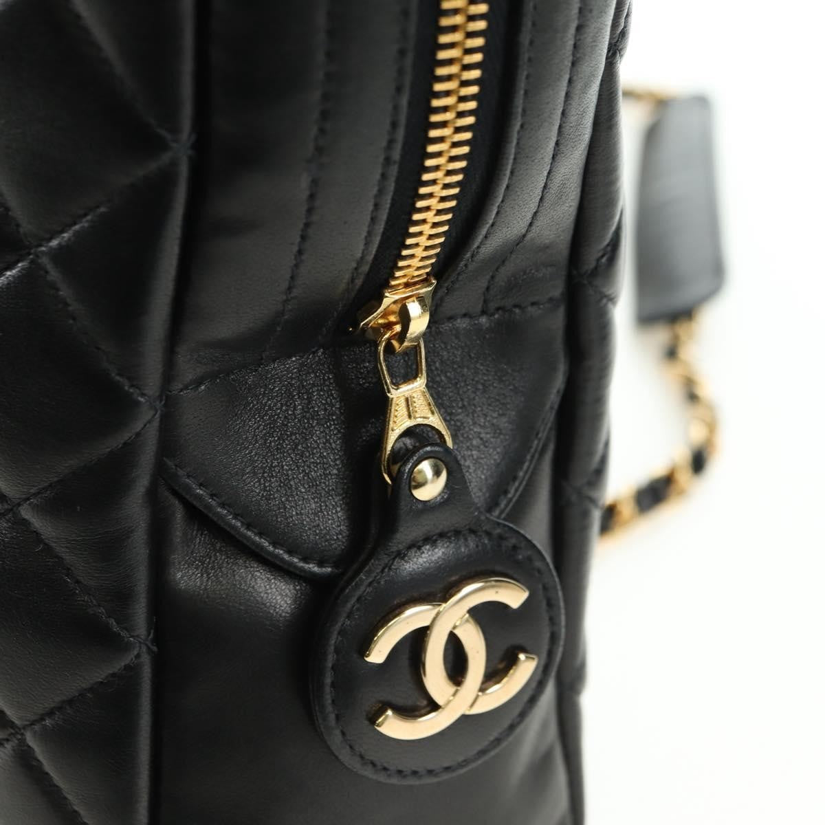 Chanel Vintage Zip Chain Shoulder Bag Quilted Lambskin Black Leather Shoulder Bag Bag