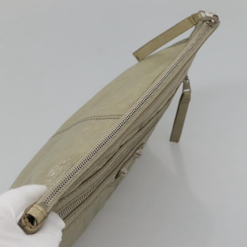 Balenciaga Classic City Clip Pouch Leather Beige Leather Clutche & Pouche
