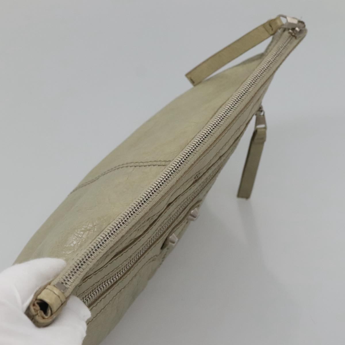 Balenciaga Classic City Clip Pouch Leather Beige Leather Clutche & Pouche