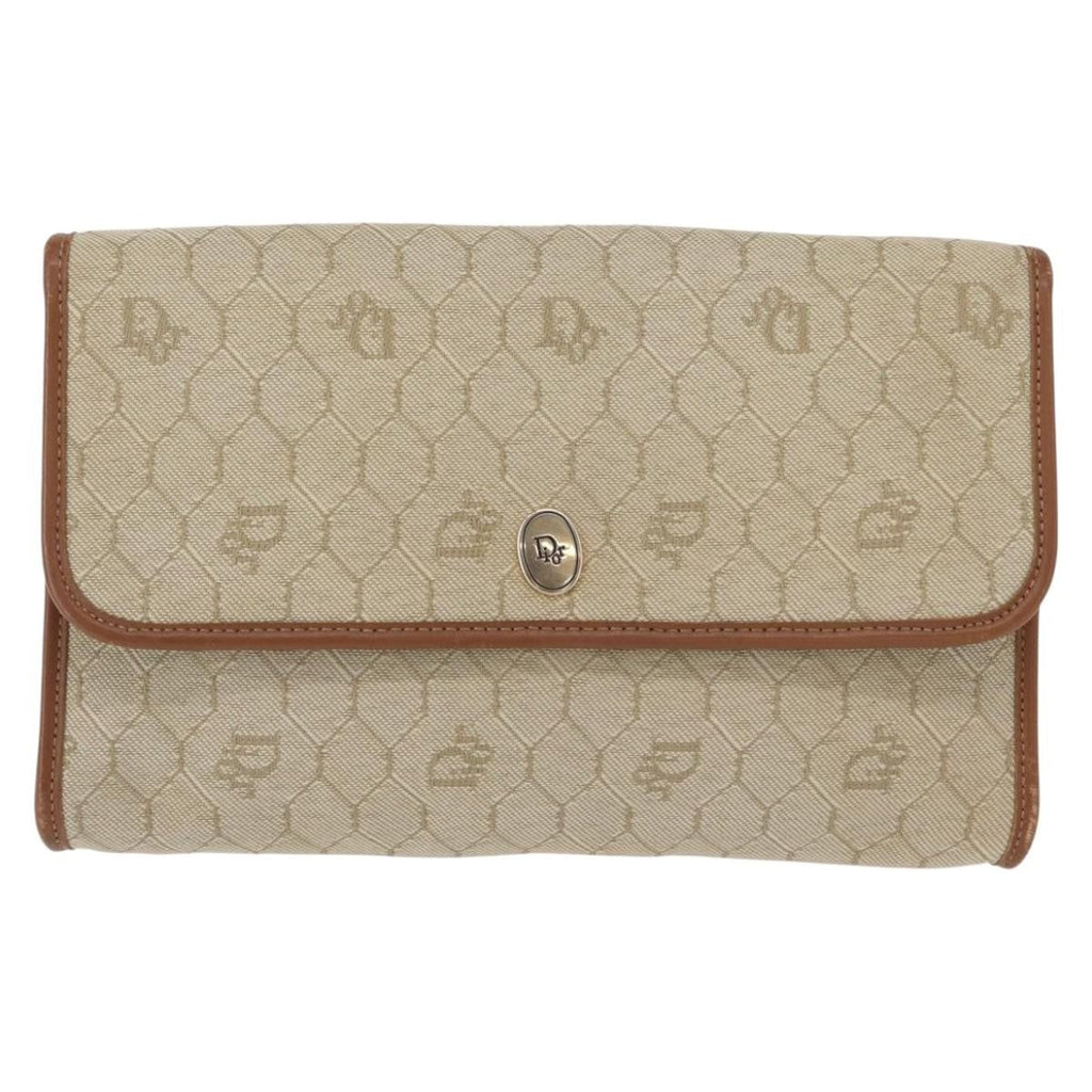 Christian Dior Vintage Honeycomb Chain Canvas Beige Canvas Shoulder Bag Bag (Pre-Owned)