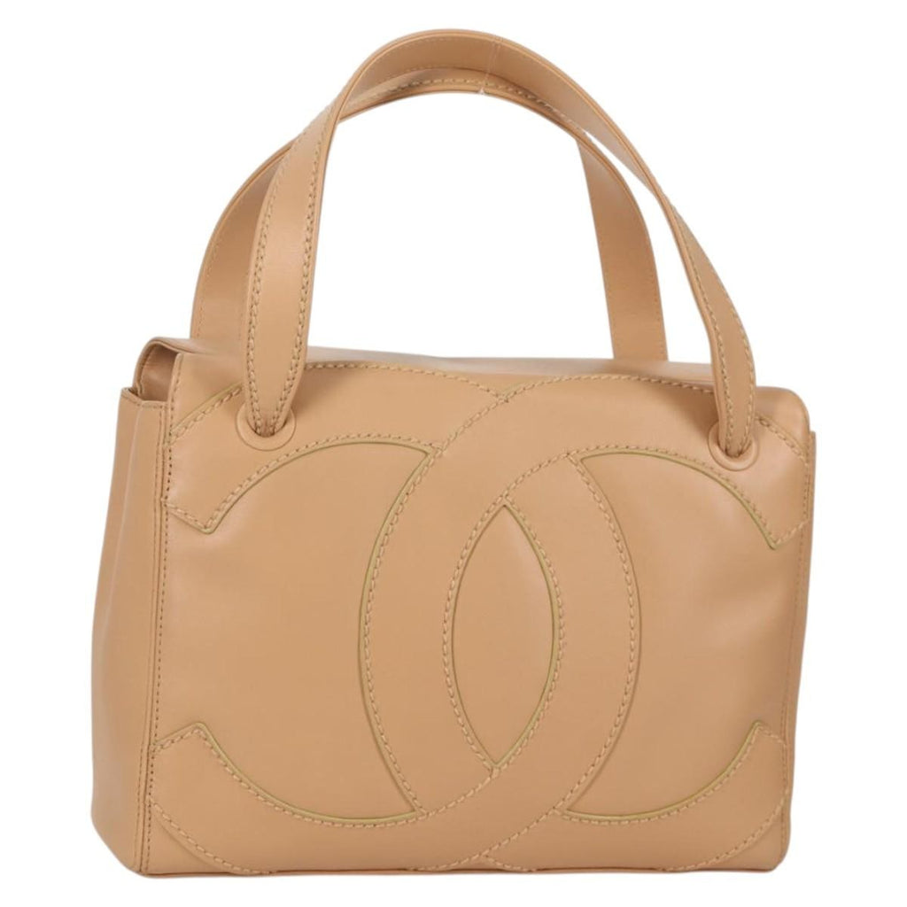 Chanel Cc Stitch Tote Lambskin Beige Leather Bag