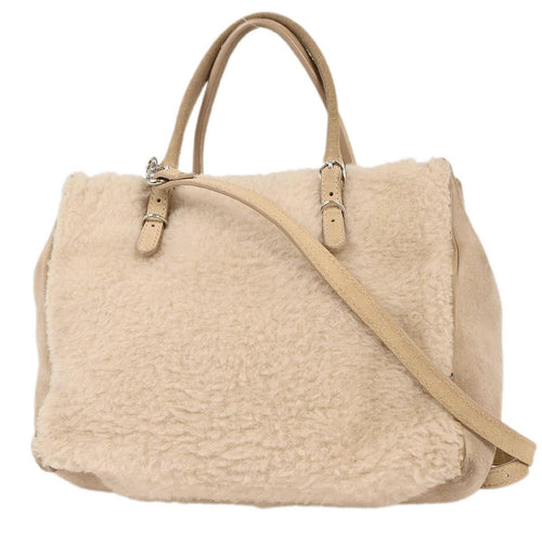 Balenciaga Papier B4 Zip Around Classic Studs Bag Shearling Beige Fur Hand