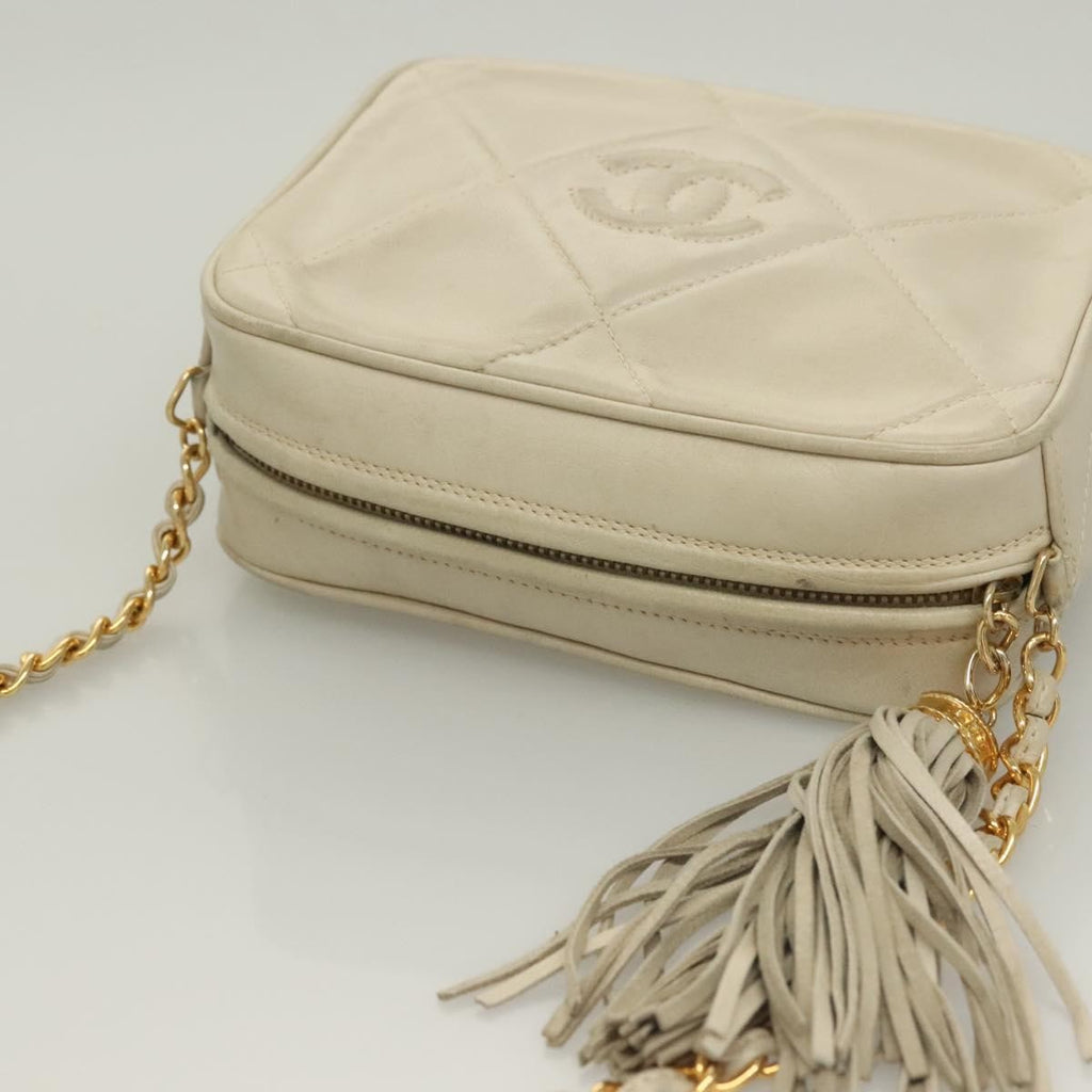 Chanel Vintage Diamond Cc Camera Bag Quilted Lambskin Beige Leather Shoulder Bag Bag