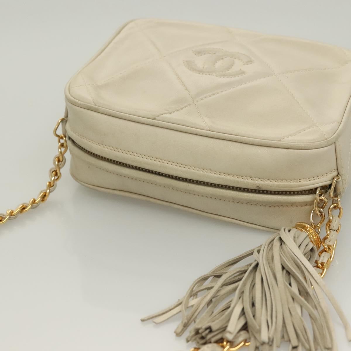 Chanel Vintage Diamond Cc Camera Bag Quilted Lambskin Beige Leather Shoulder Bag Bag