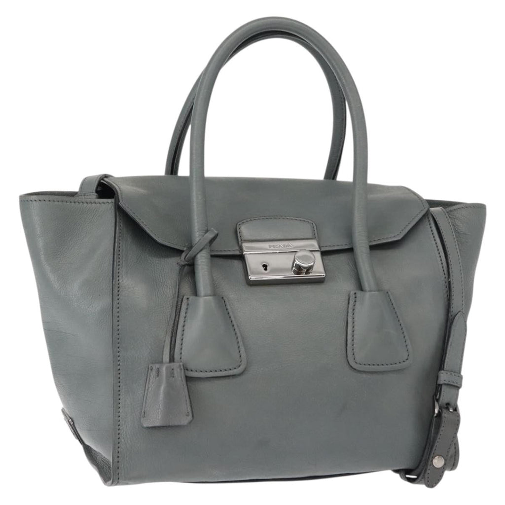 Prada Twin Pocket Lock Flap Tote Glace Calf Gray Leather Tote Bag Bag