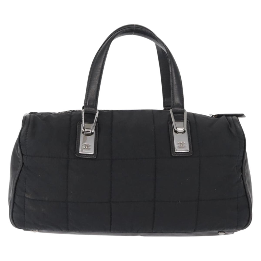 Chanel Square Stitch Boston Bag Quilted Nylon Black Nylon Travel Bag Bag