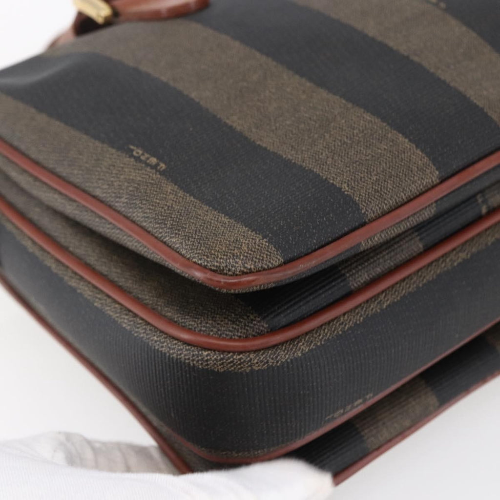 Fendi Vintage Pequin Convertible Boston Bag Coated Canvas Brown Canvas Handbag