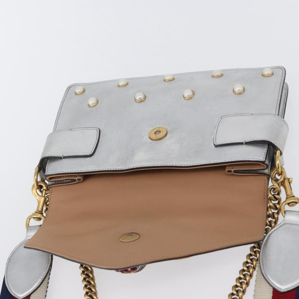 Gucci Broadway Pearly Bee Shoulder Bag Embellished Leather Silver Leather Shoulder Bag Bag (Pre-Owned)