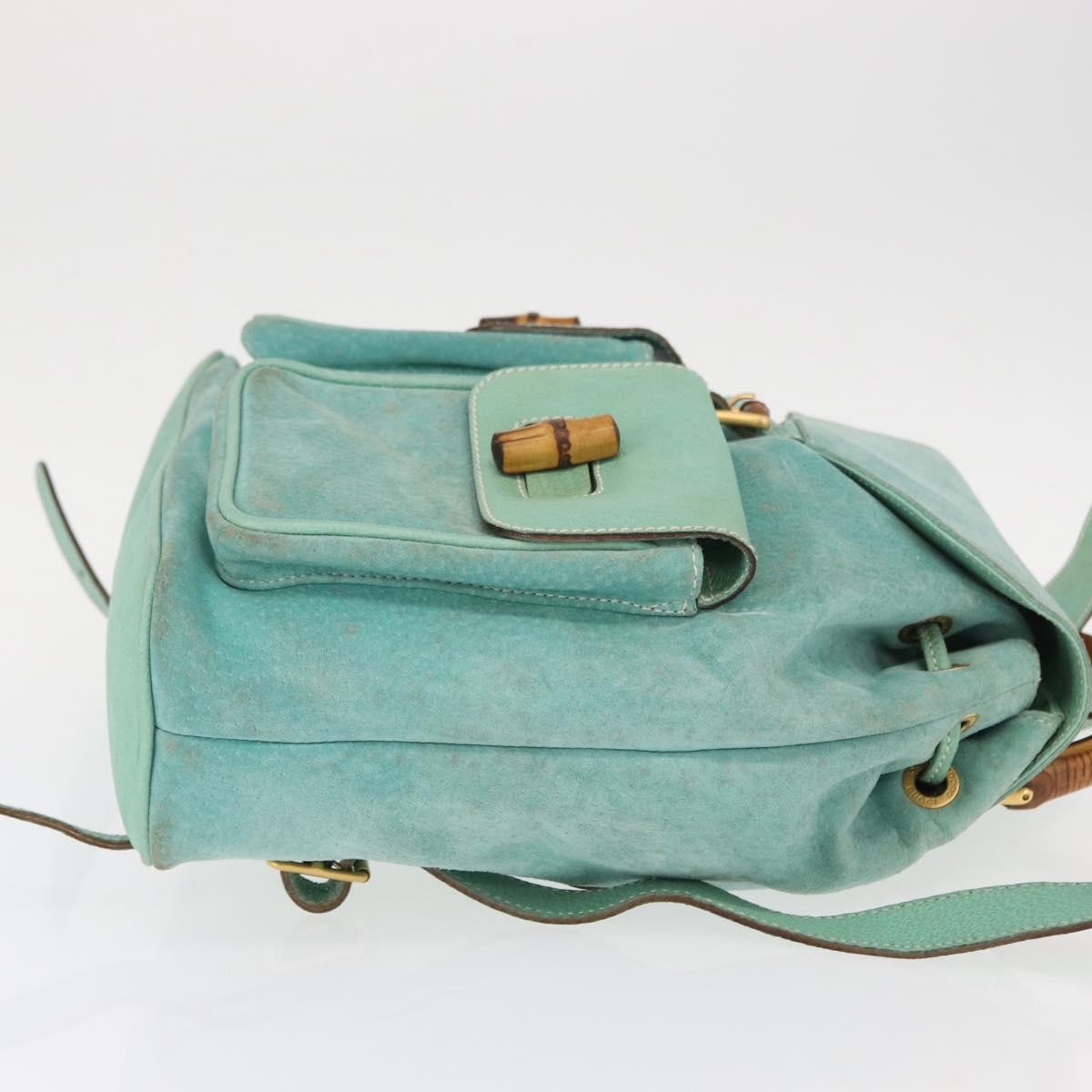 Gucci Vintage Bamboo Backpack Suede Green Suede Backpack Bag (Pre-Owned)