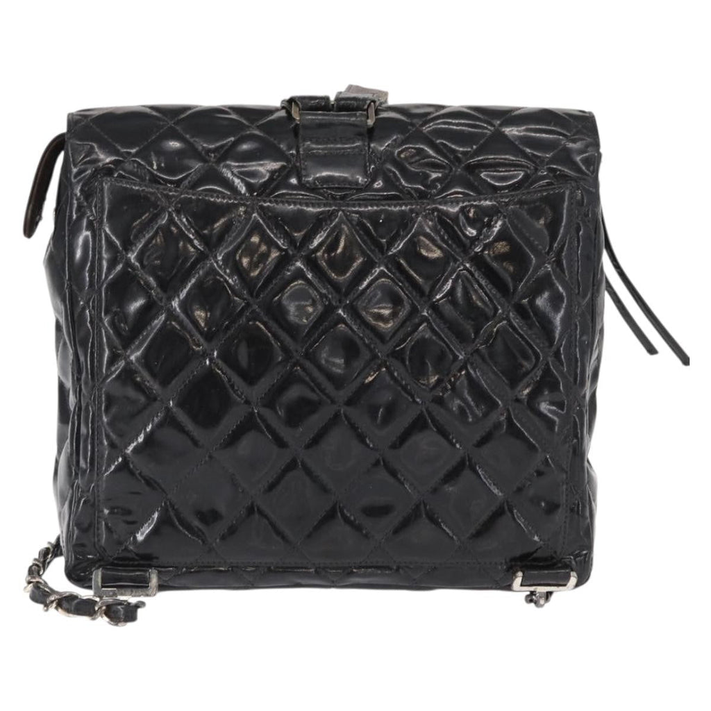 Chanel Vintage Square Flap Backpack Enamel Black Patent_Leather Backpack Bag
