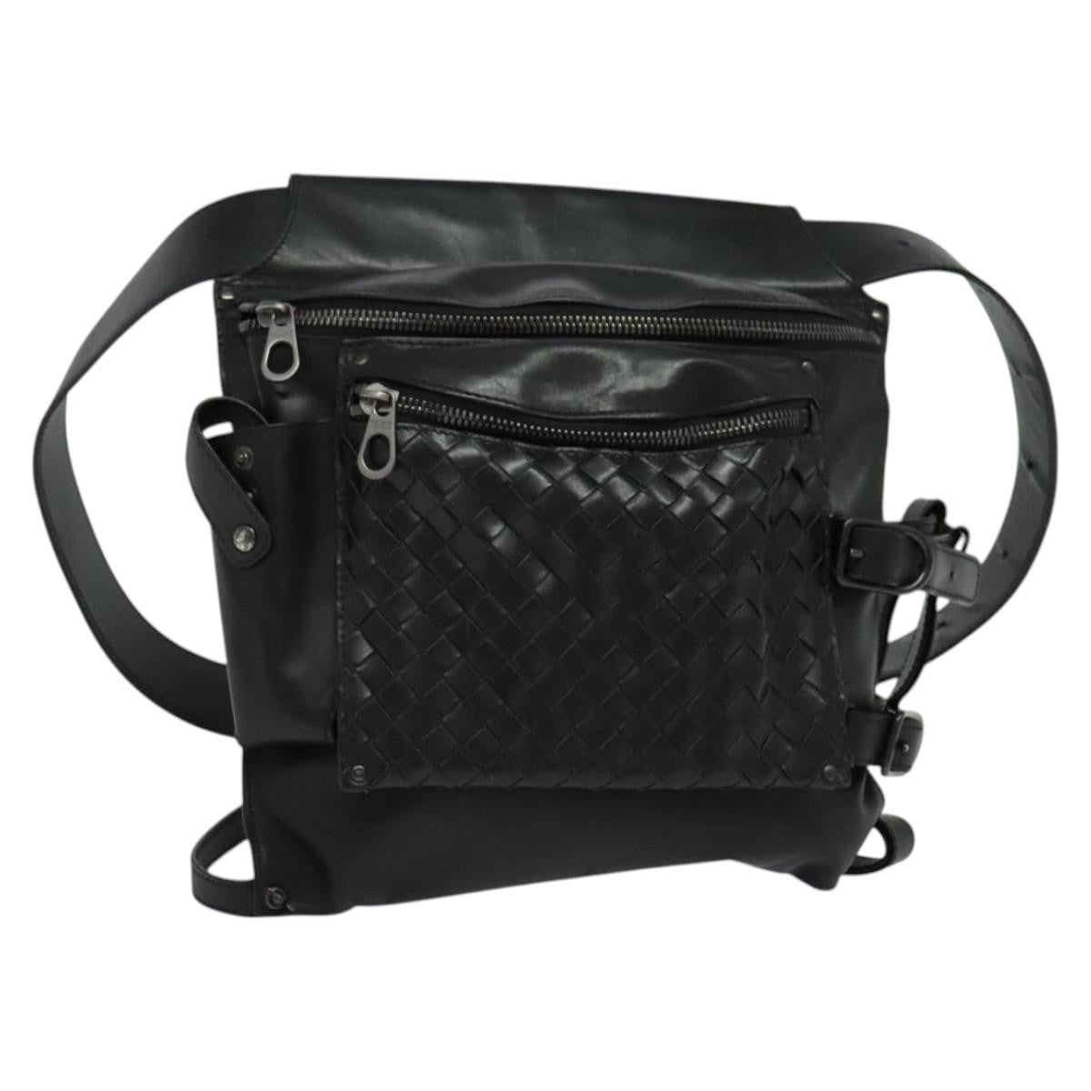 Bottega Veneta Utility Waist Bag Leather With Intrecciato Black Leather Shoulder Bag Bag