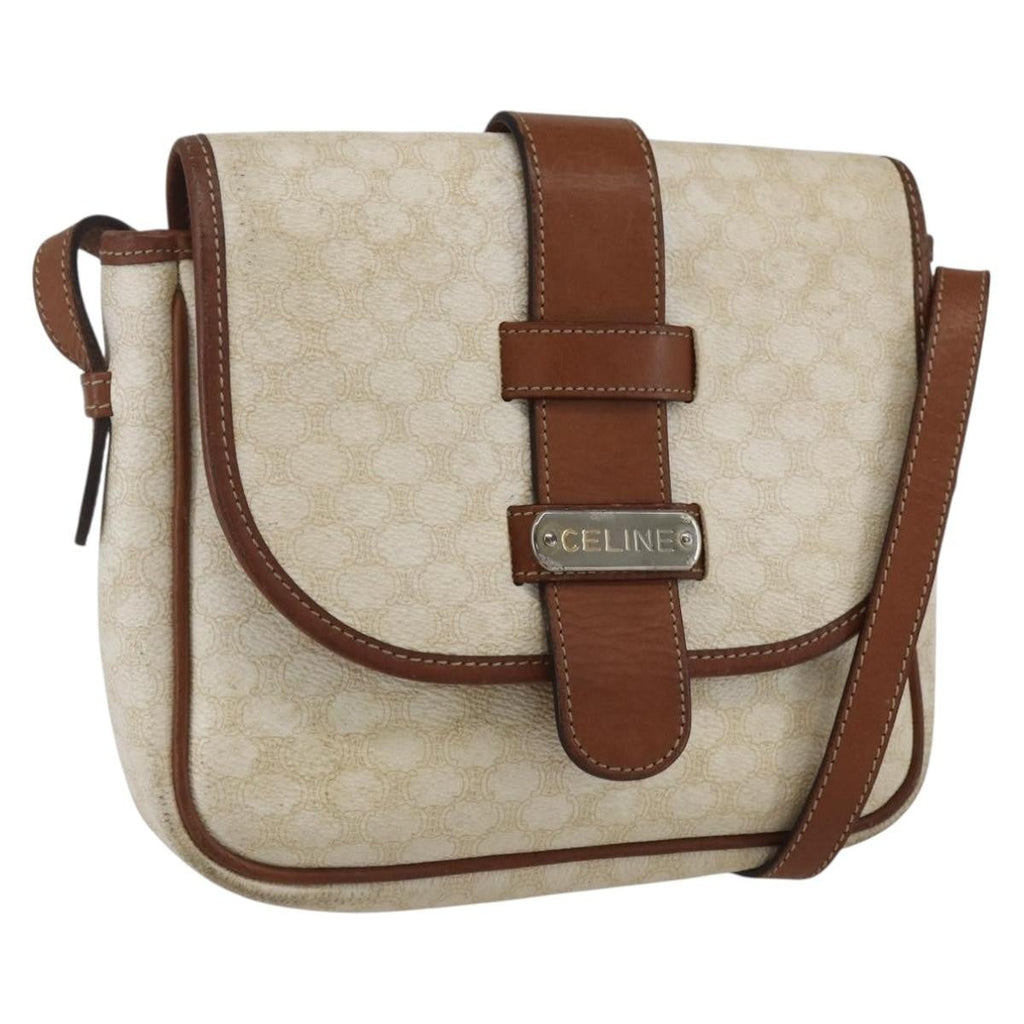 Celine Vintage Macadam Shoulder Bag Canvas And Leather White Canvas Shoulder Bag Bag