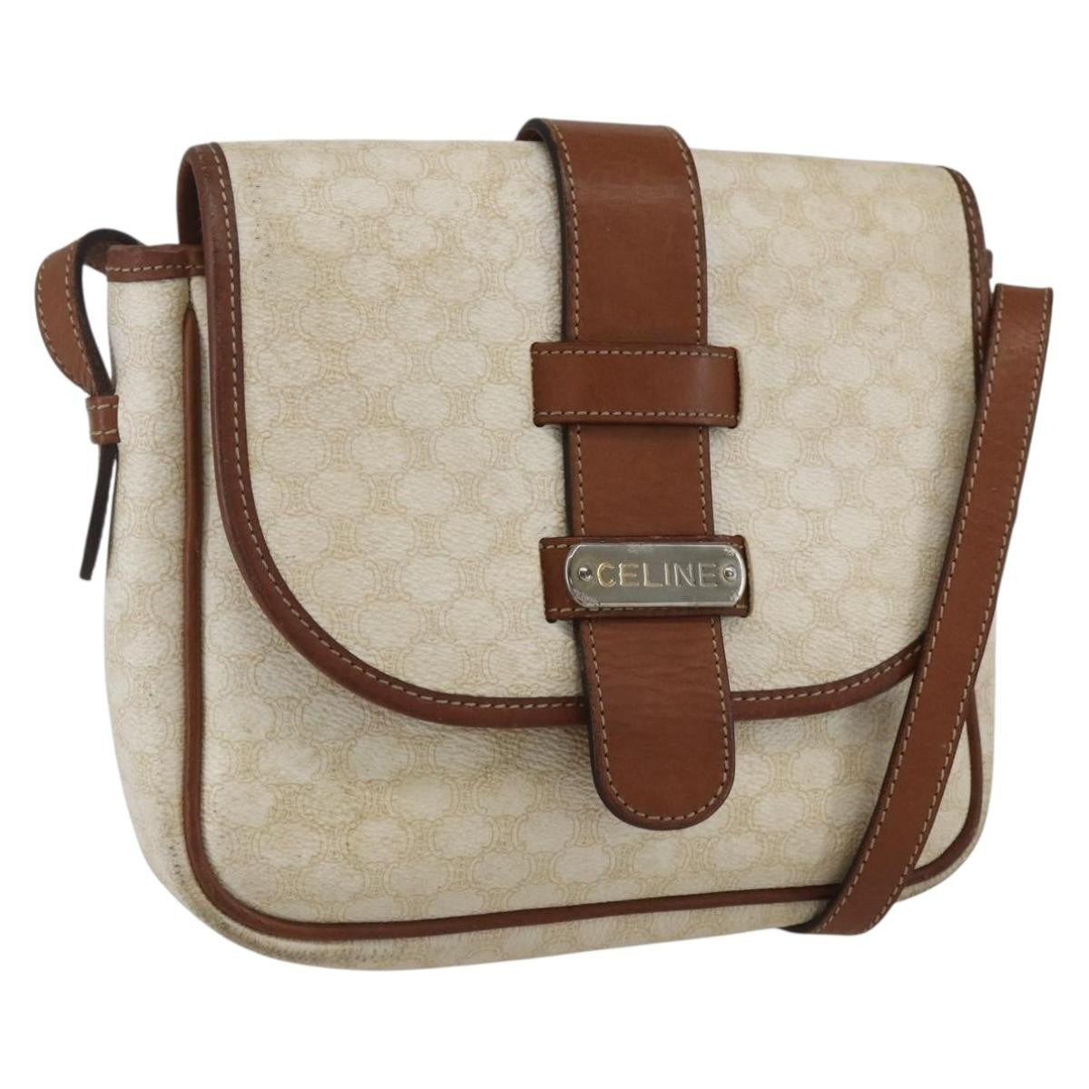 Celine Vintage Macadam Shoulder Bag Canvas And Leather White Canvas Shoulder Bag Bag