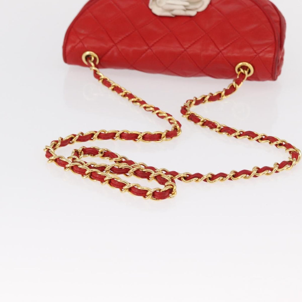 Chanel Camellia Rounded Clutch Satin And Leather Red Leather Shoulder Bag Bag