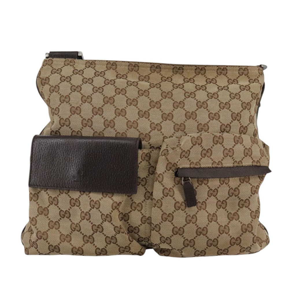Gucci Double Pocket Web Messenger Gg Canvas Brown Canvas Shoulder Bag Bag (Pre-Owned)
