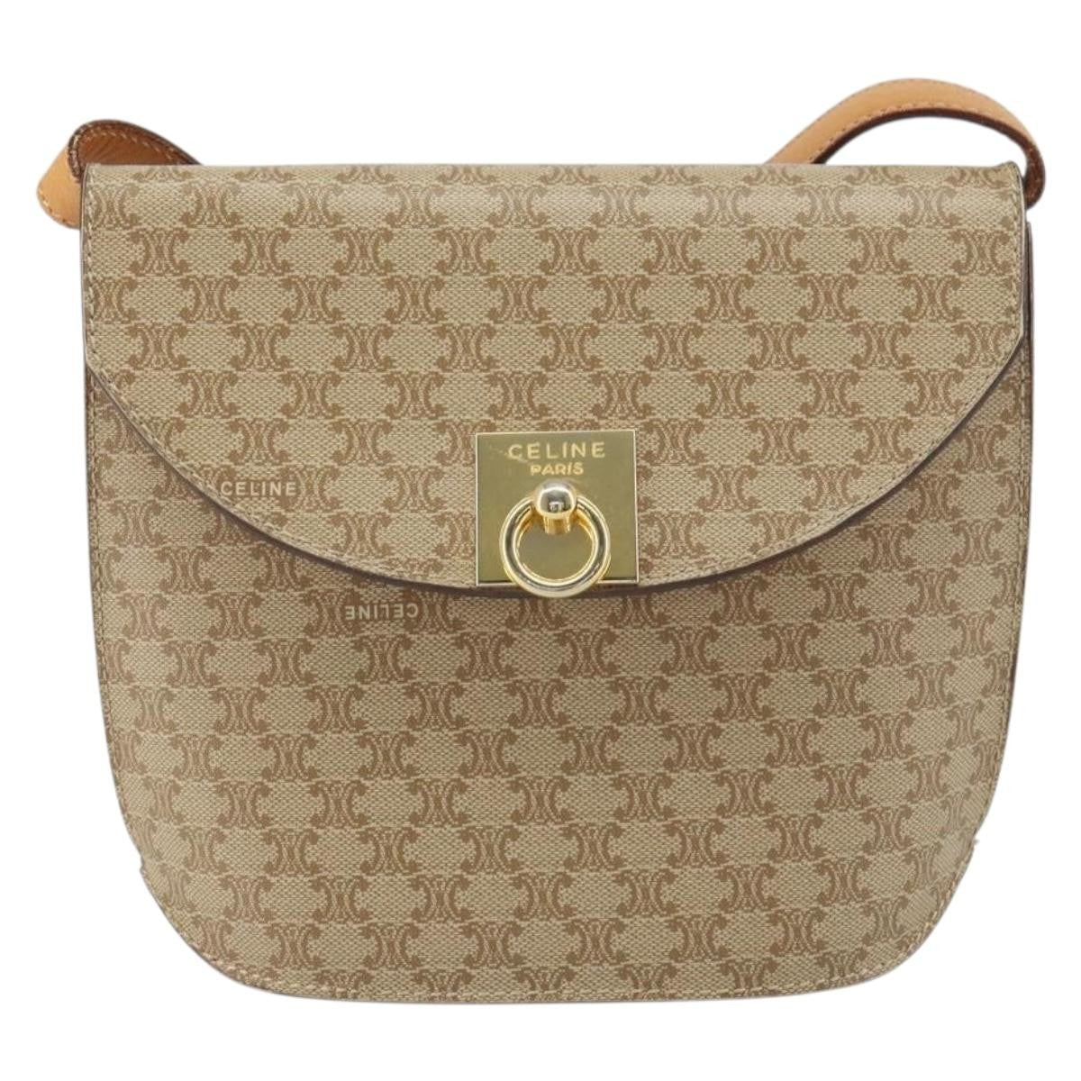 Celine Vintage Macadam Shoulder Bag Canvas Beige Canvas Shoulder Bag Bag