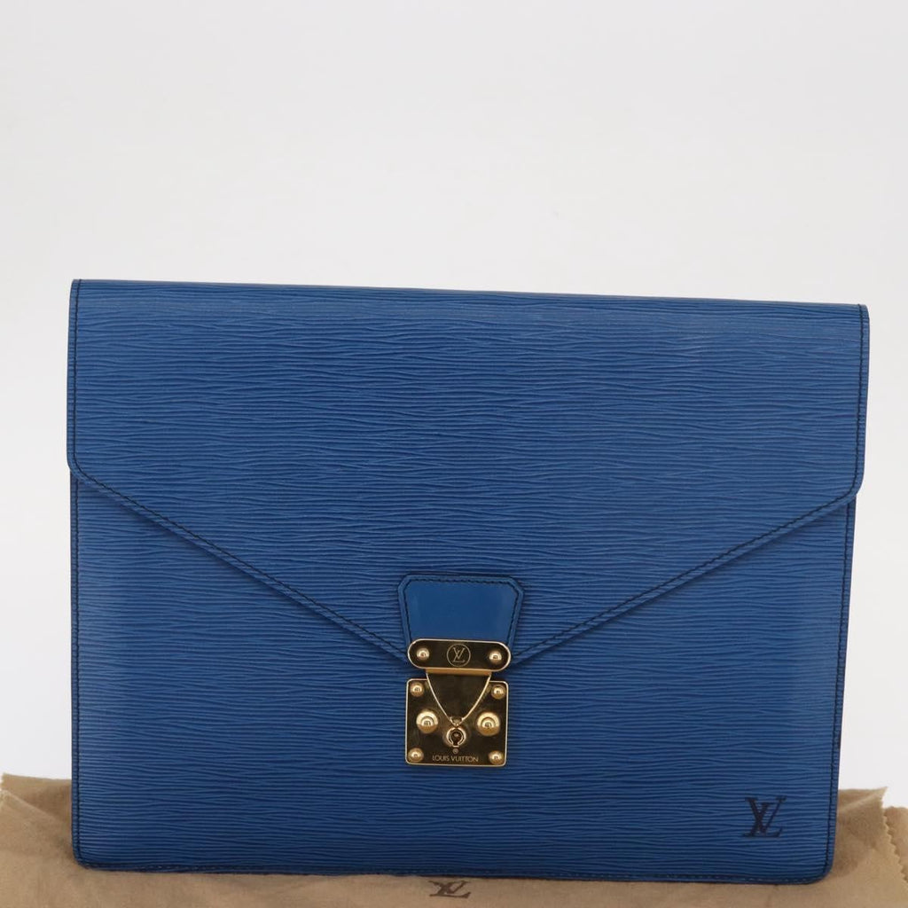 Louis Vuitton Porte-Documents Senateur Bag Epi Leather Blue Leather Clutche & Pouche Bag