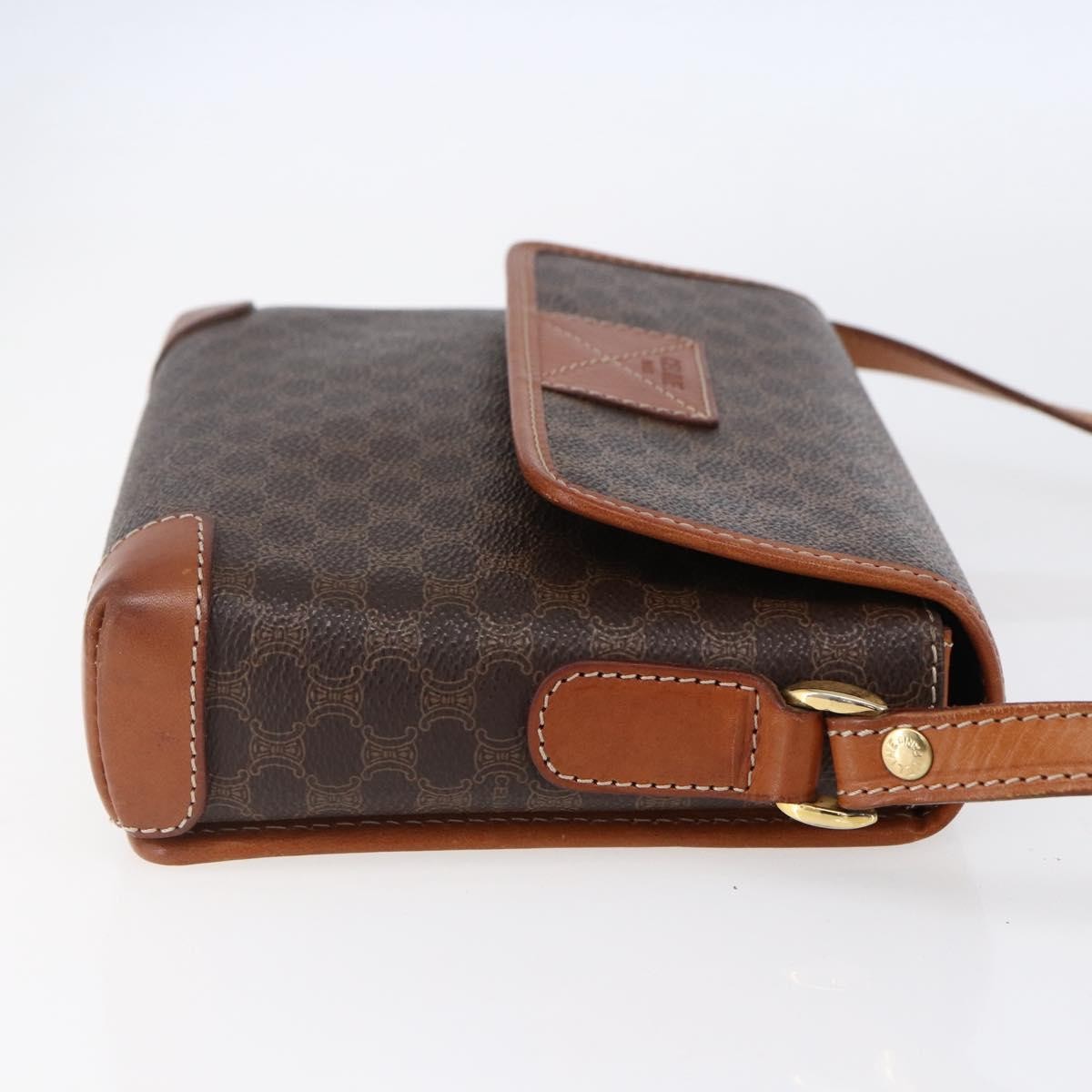 Celine Vintage Macadam Shoulder Bag Canvas And Leather Brown Canvas Shoulder Bag Bag