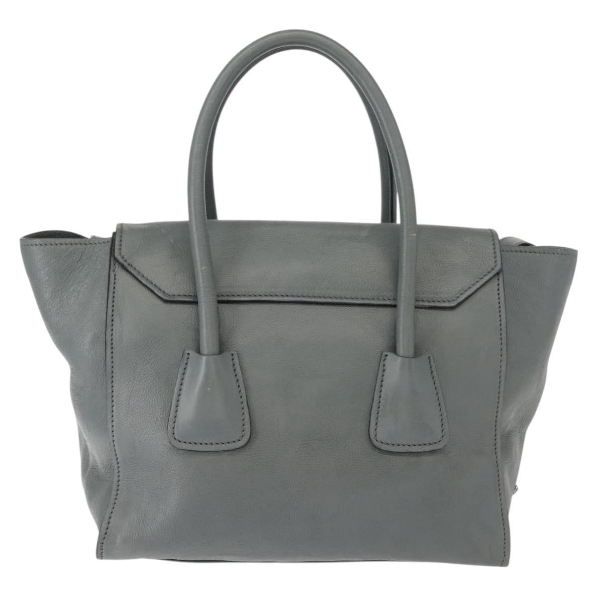 Prada Twin Pocket Lock Flap Tote Glace Calf Gray Leather Tote Bag Bag