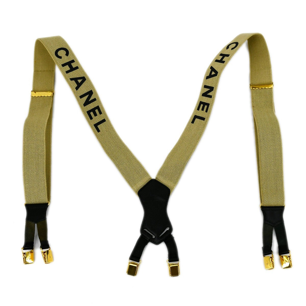 Chanel Logo Suspenders Canvas Beige Canvas Belts Accessory