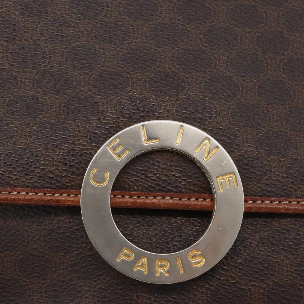Celine Vintage Macadam Circle Logo Shoulder Bag Canvas And Leather Brown Canvas Shoulder Bag Bag