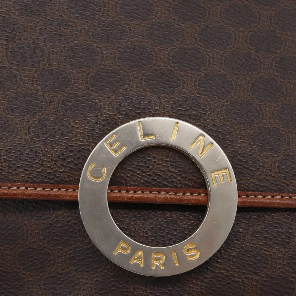 Celine Vintage Macadam Circle Logo Shoulder Bag Canvas And Leather Brown Canvas Shoulder Bag Bag