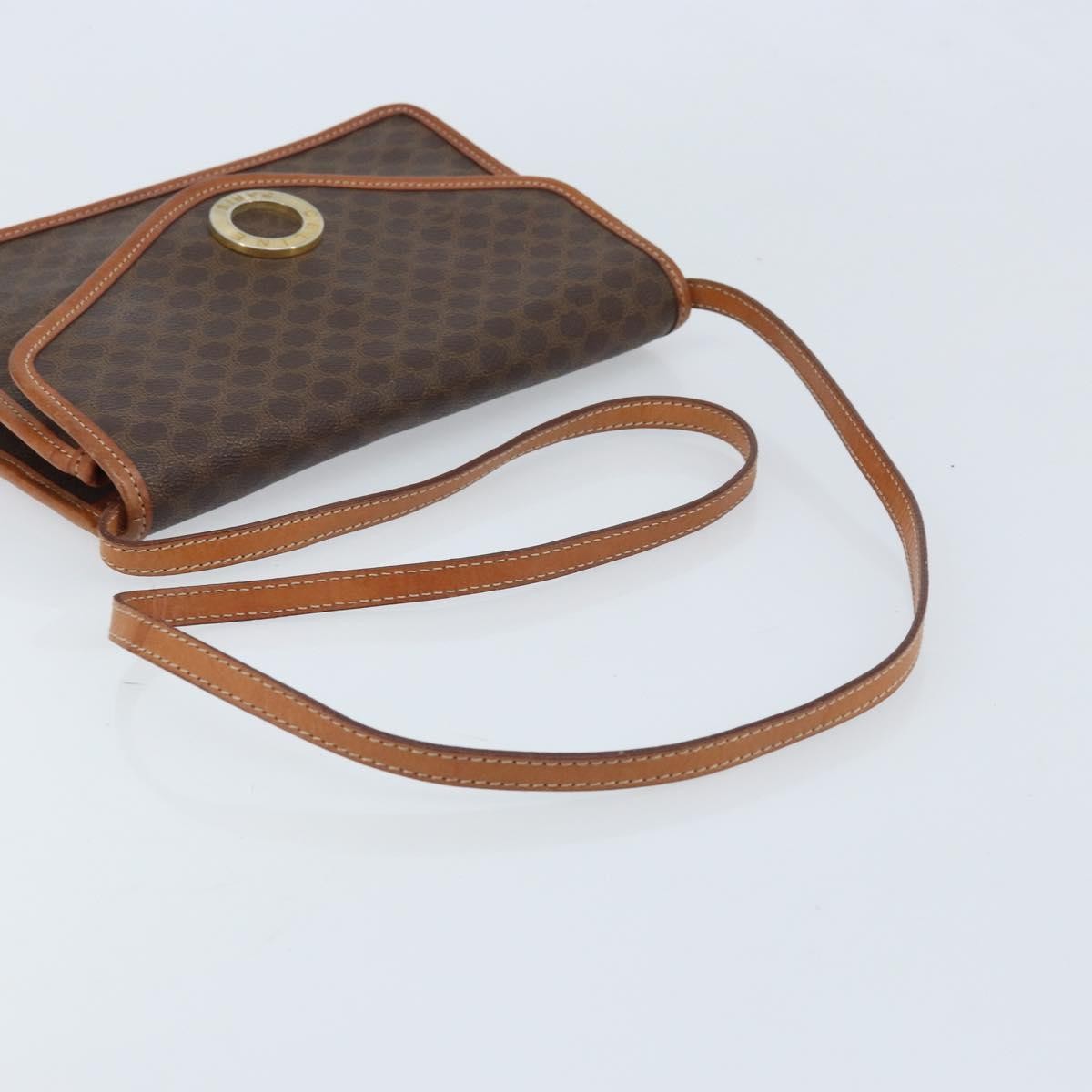 Celine Vintage Macadam Circle Logo Shoulder Bag Canvas And Leather Brown Canvas Shoulder Bag Bag