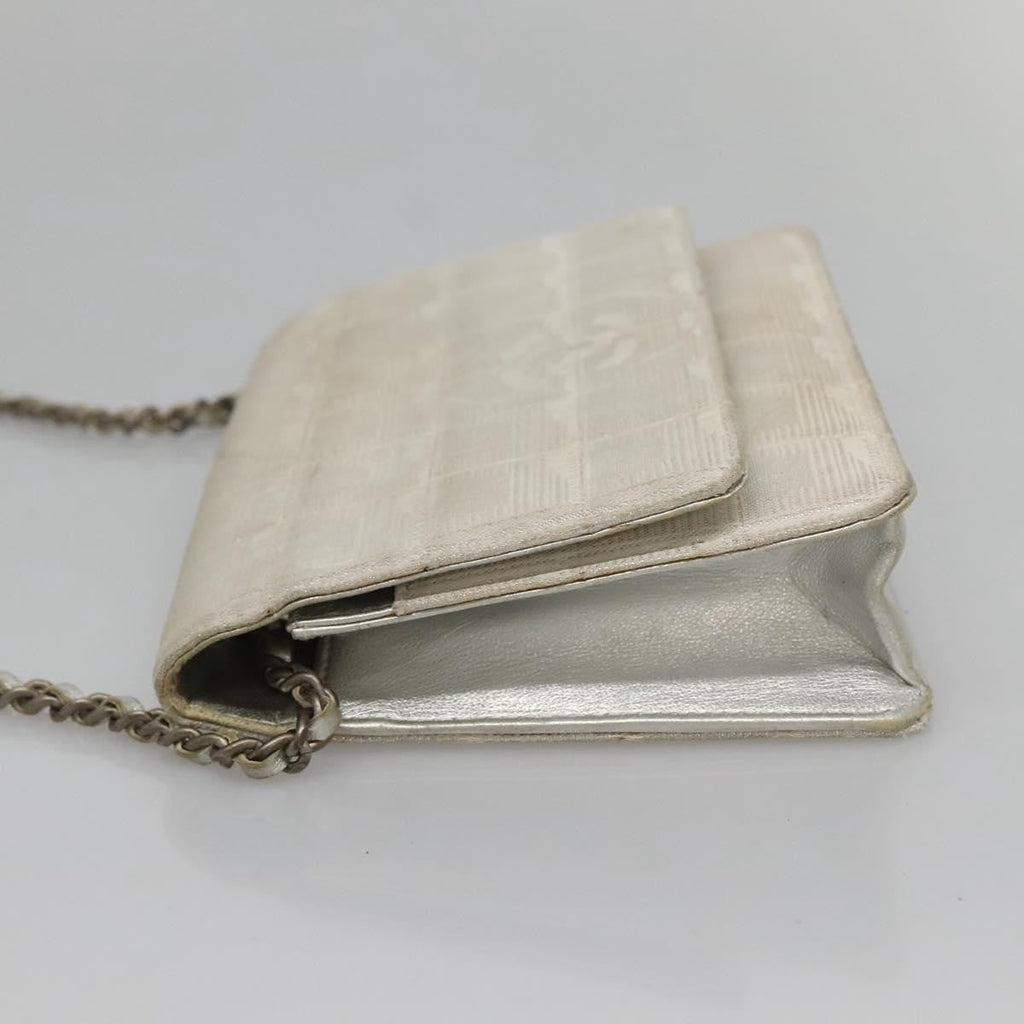 Chanel Travel Line Wallet On Chain Quilted Nylon Silver Nylon Bag