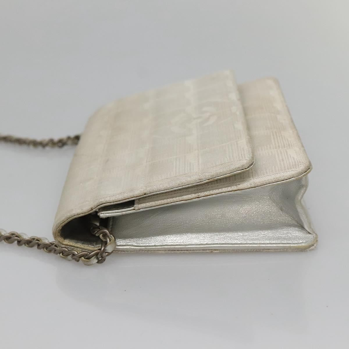 Chanel Travel Line Wallet On Chain Quilted Nylon Silver Nylon Bag