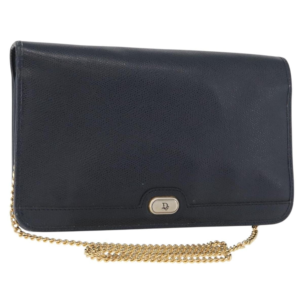 Christian Dior Vintage Chain Flap Shoulder Bag Leather Navy Leather Shoulder Bag Bag (Pre-Owned)
