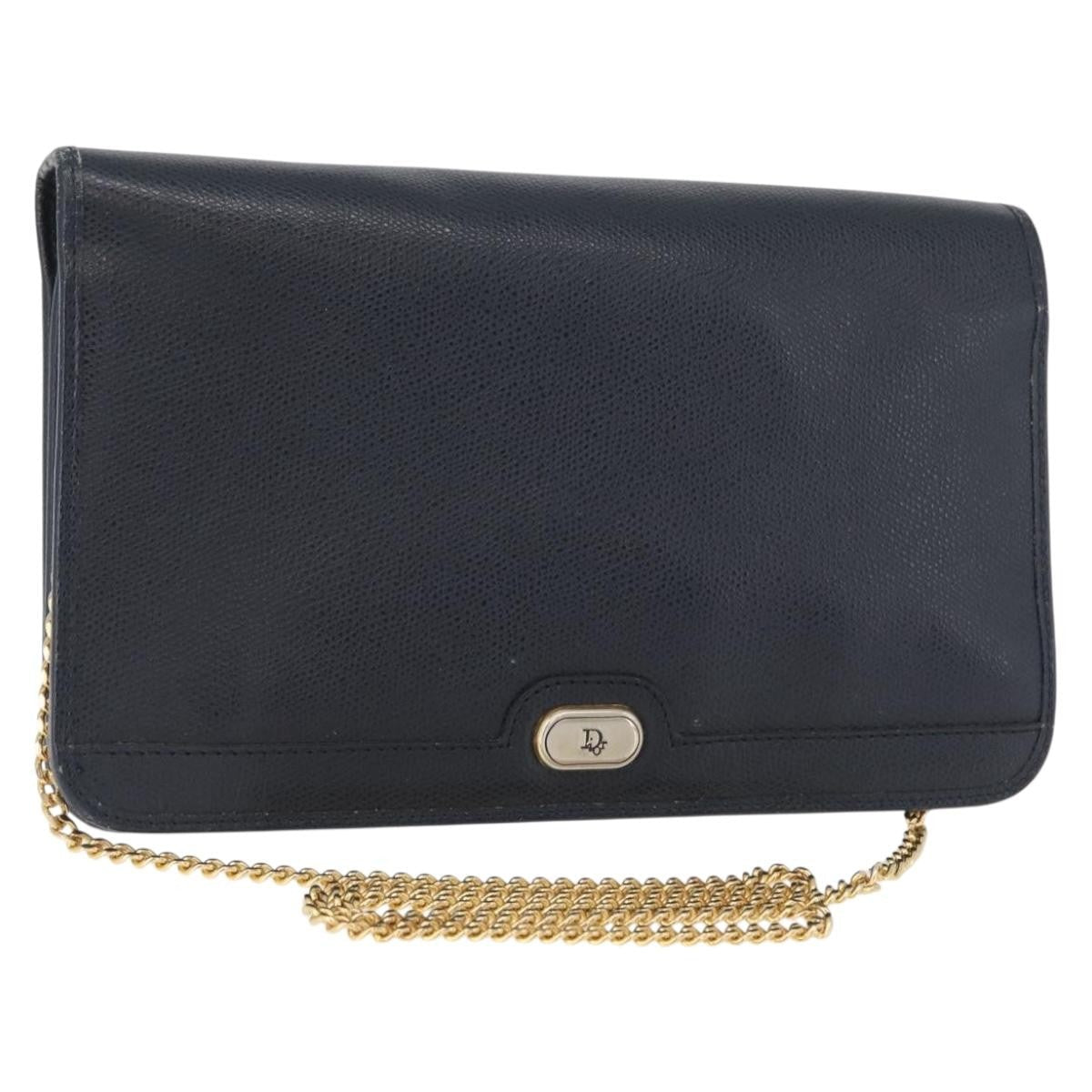 Christian Dior Vintage Chain Flap Shoulder Bag Leather Navy Leather Shoulder Bag Bag (Pre-Owned)