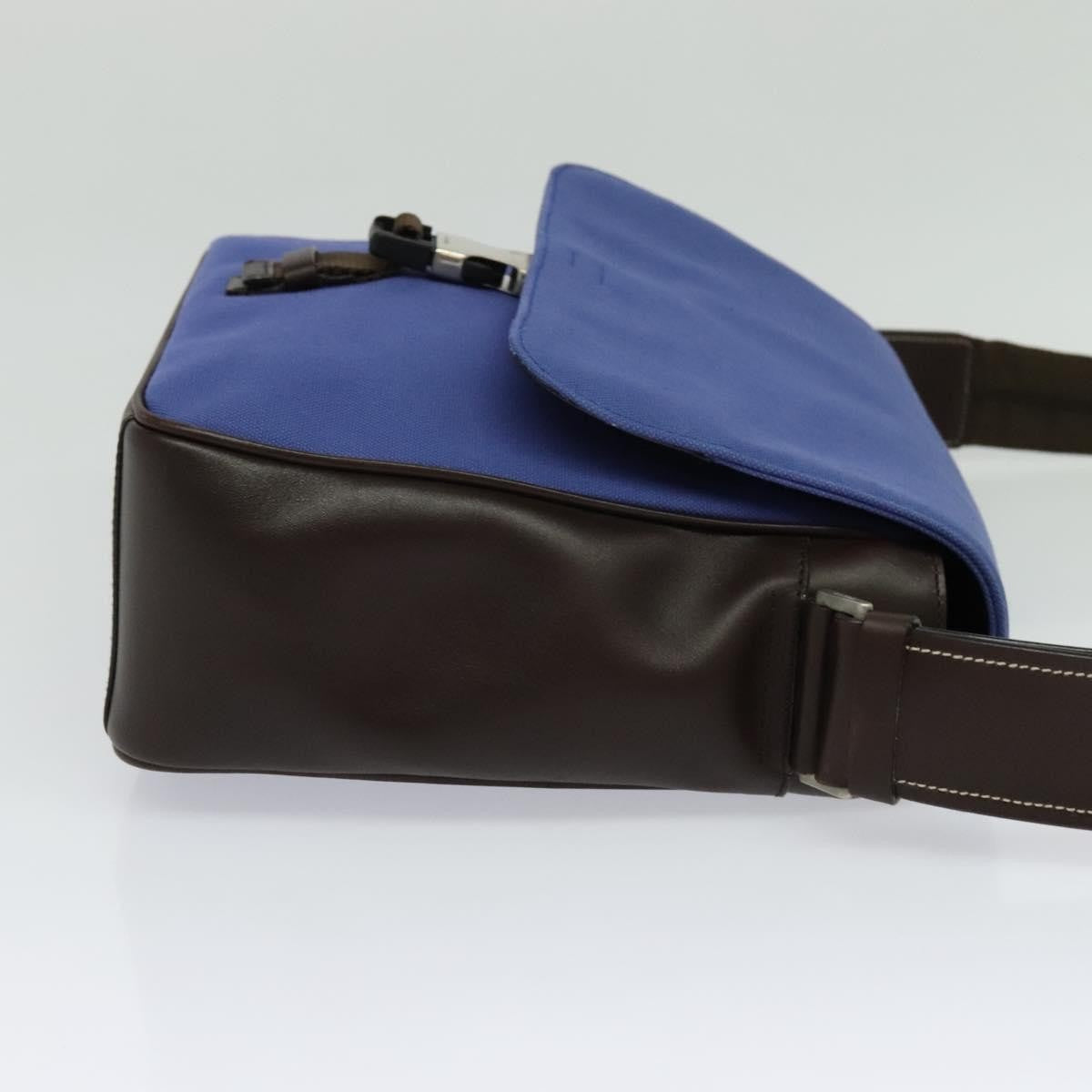Prada Impunturato Buckle Flap Messenger Bag Canvas Blue Canvas Shoulder Bag Bag