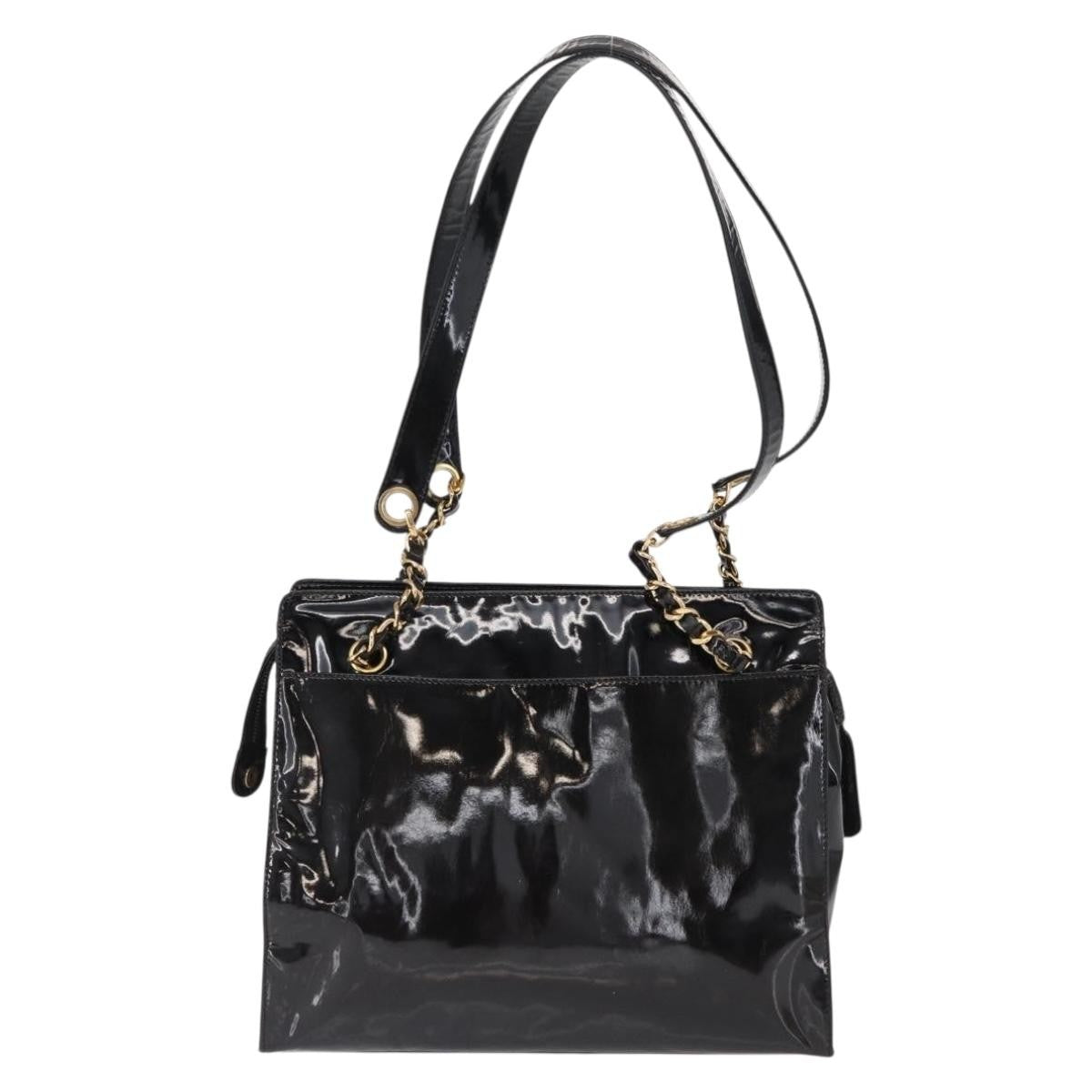 Chanel Vintage Timeless Chain Shoulder Bag Patent Black Patent_Leather Shoulder Bag Bag
