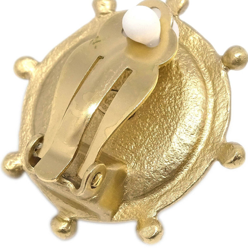 Chanel Vintage Round Clip-On Earrings Metal With Faux Pearl Gold Metal Earrings Jewelry