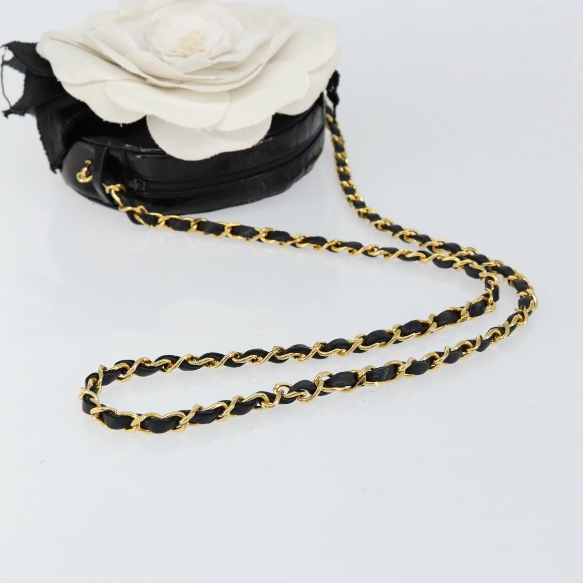 Chanel Vintage Camellia Round Evening Bag Lambskin And Satin Black Patent_Leather Clutche & Pouche Bag