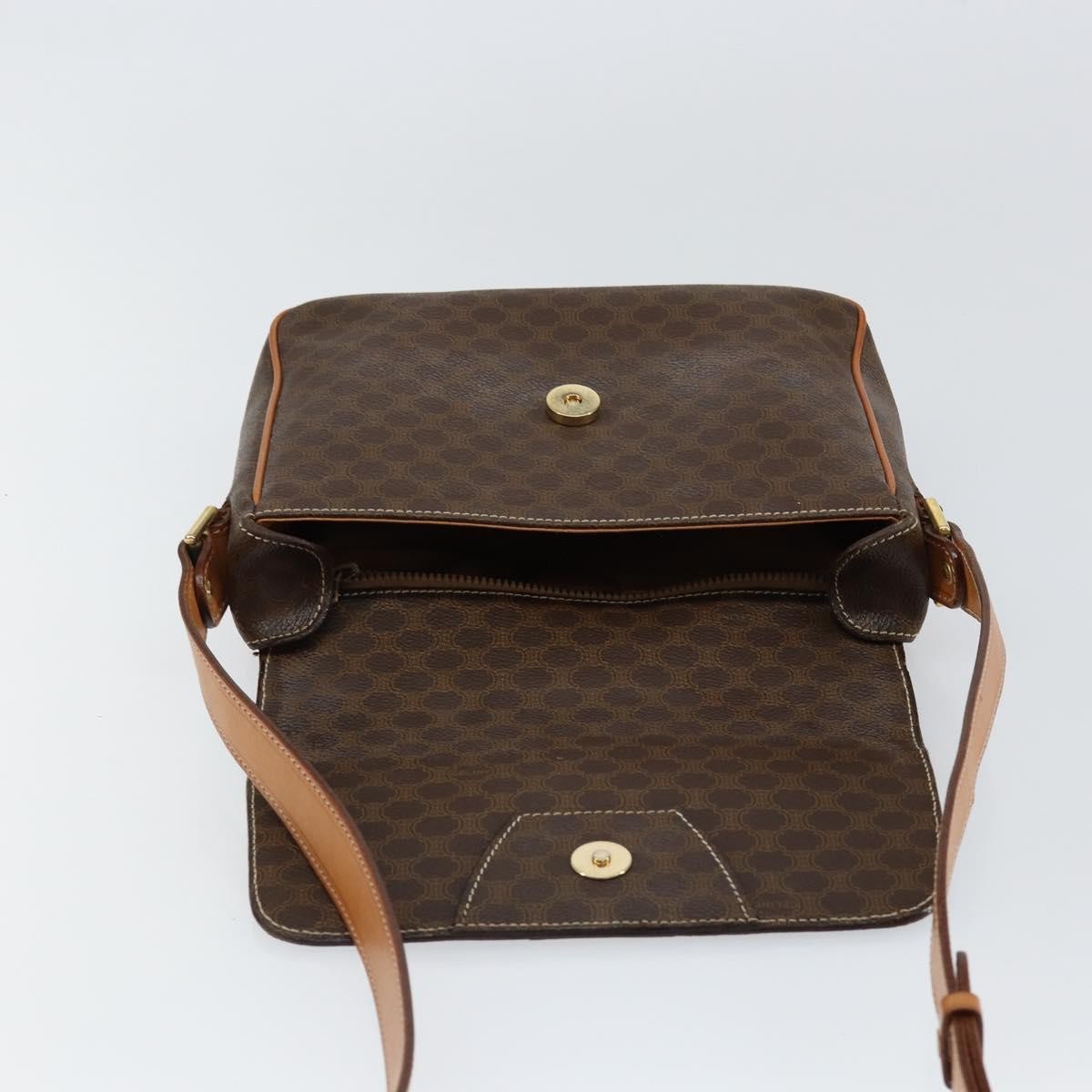 Celine Vintage Macadam Circle Logo Shoulder Bag Canvas And Leather Brown Canvas Shoulder Bag Bag