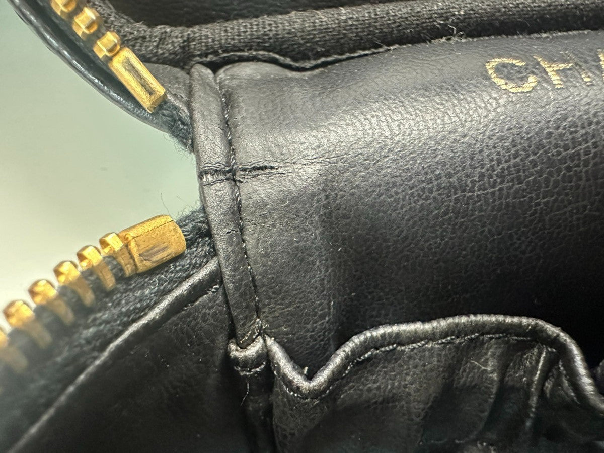 Chanel Vintage Timeless Cosmetic Case Caviar Black Leather Handbag