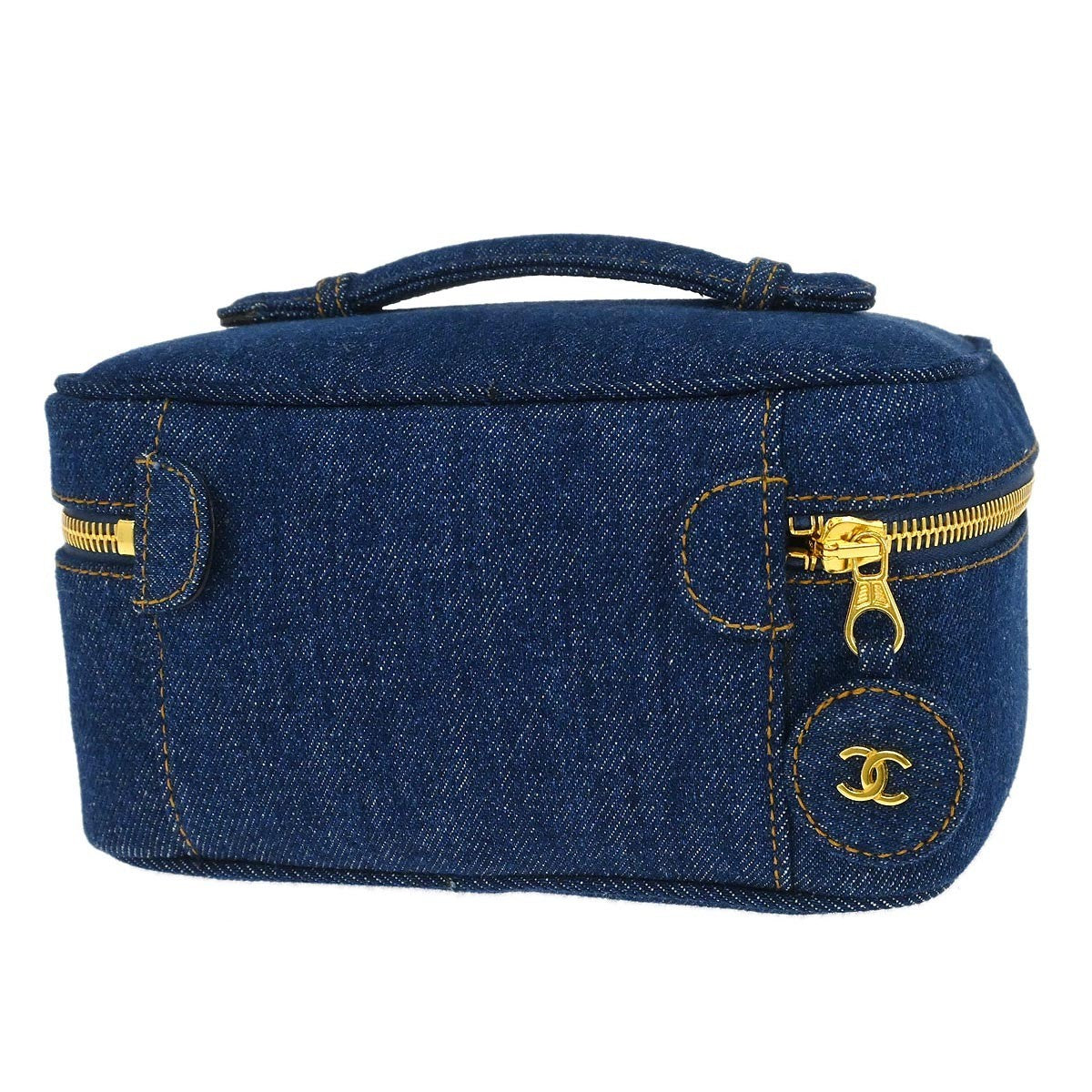 Chanel Vintage Timeless Cosmetic Case Denim Blue Denim_Jeans Handbag
