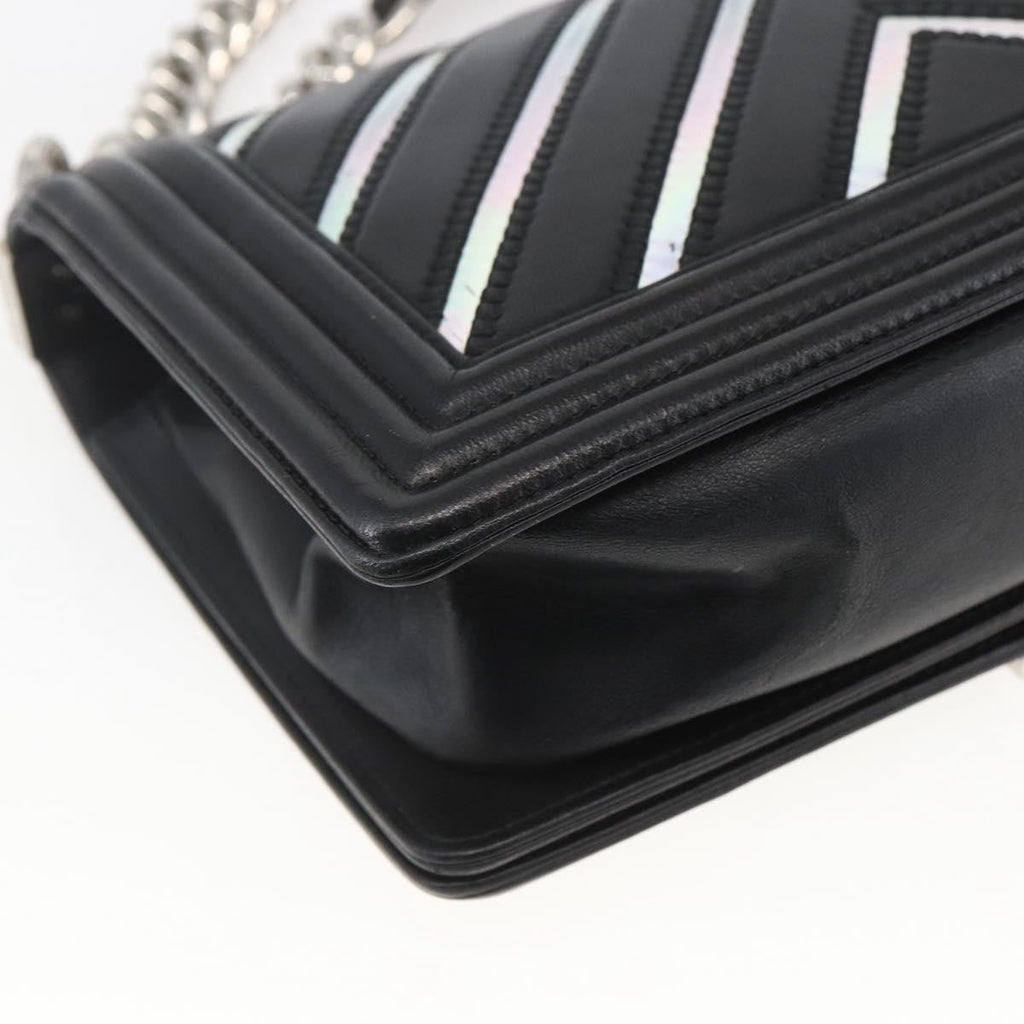 Chanel Boy Flap Bag Chevron Lambskin With Holographic Pvc Black Leather Shoulder Bag Bag